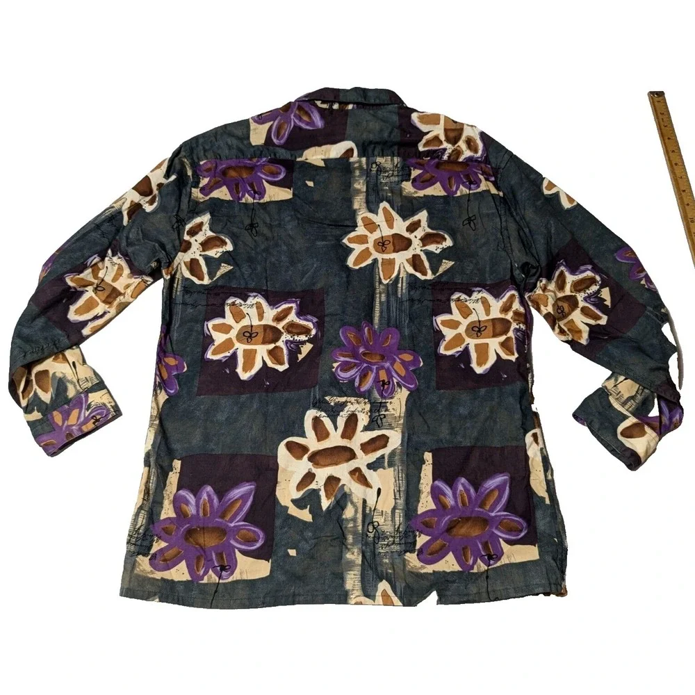 ENRICO SARCHI‎ Men Large Green Purple Floral AOP Cotton Button-Up Shirt